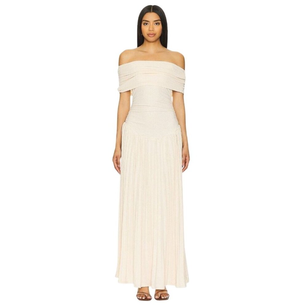 LIONESS Field Of Dreams Dress in Oatmeal New Womens Maxi Gown